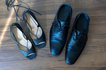 stylish leather shoes of a man and of a woman