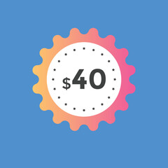 Monthly 40 Dollar price tag or sticker. forty dollars sales tag. shopping promotion marketing concept. sale promotion Price Sticker Design
