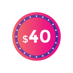 Monthly 40 Dollar price tag or sticker. forty dollars sales tag. shopping promotion marketing concept. sale promotion Price Sticker Design

