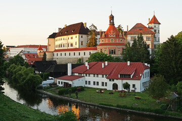 Naklejka na ściany i meble Jindrichuv Hradec Castle and Chateau, beautiful landmark towering above river, popular tourist destination