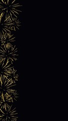 Fototapeta na wymiar Golden firework illustration, black background. Backdrop to use for overlay, montage, collage, social media or card. Happy new year concept.