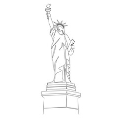 single line drawing of statue of liberty isolated on white background, lady liberty line art vector illustration