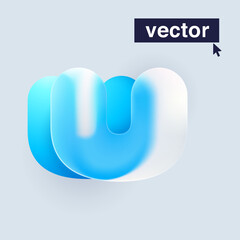 U letter logo in Glass morphism style. Vector blurry translucent icon on white background.