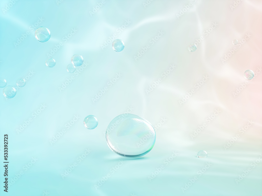 Poster natural beauty podium backdrop for product display with water drops on pastel color background. 3d r