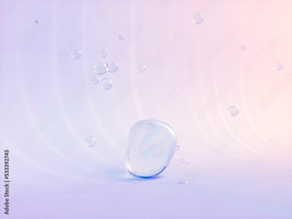 Poster natural beauty podium backdrop for product display with water drops on pastel color background. 3d r