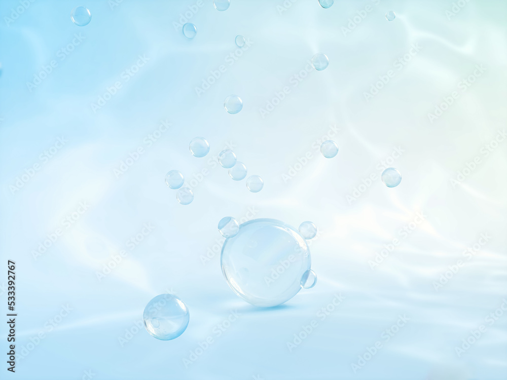 Poster Natural beauty podium backdrop for product display with water drops on pastel color background. 3d rendering.