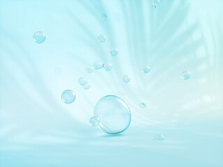 Natural beauty podium backdrop for product display with water drops on pastel color background. 3d rendering.