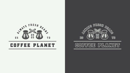 Obraz premium Set of vintage retro coffee emblem, logo, badge, label. mark, poster or print. Monochrome Graphic Art. Vector Illustration. Engraving style