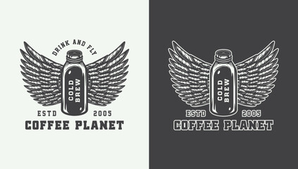 Set of vintage retro coffee emblem, logo, badge, label. mark, poster or print. Monochrome Graphic Art. Vector Illustration. Engraving style
