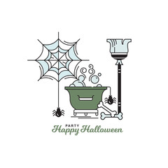 Colored, halloween vector icon. Card. Web, potion, broom.
