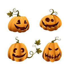 Vector set of halloween pumpkins, jack o lantern, isolated on white background