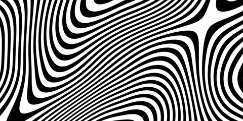 Abstract black and white monochrome striped line art pattern background flat lay top view from above