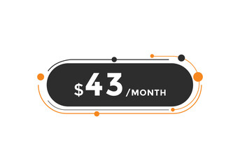 Monthly 43 Dollar price tag or sticker. forty three dollars sales tag. shopping promotion marketing concept. sale promotion Price Sticker Design
