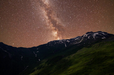 Beautiful night landscape.  mountains on he bright milky way galaxy. 