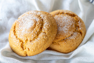 Cookie. Bakery products. Cookies with hazelnuts and sugar on a gray background. close up