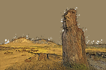 Abstrakte Kunst - Ein einzelner Moai bewacht die Kultstätte Tongariki auf der Osterinsel Rapa Nui im Farbrausch