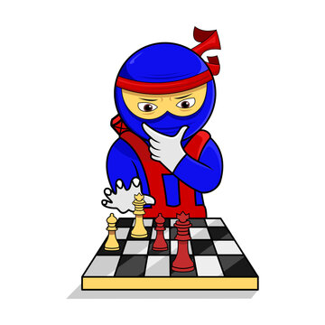illustration of ninja playing chess, elemental ninja, suitable for the needs of social media post elements, flayers, children's books and etc...