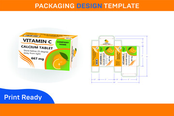 Fototapeta VITAMIN C 667 mg CALCIUM TABLET BOX PACKAGING DESIGN TEMPLATE obraz