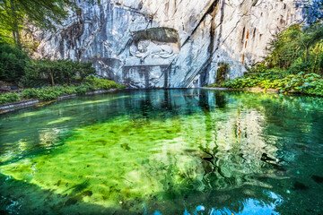 Dying Lion Rock Reflief Monument Reflection Lucerne Switzerland