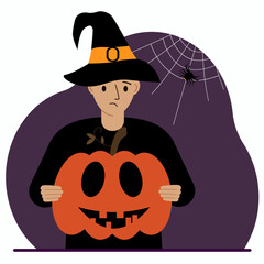 A man in a costume for the celebration of halloween. Poster for Happy Halloween celebration.