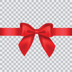 Vector shiny red ribbon with tied bow - gift wrapping template on transparent background