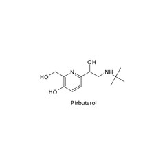 Pirbuterol  molecule flat skeletal structure, beta agonist used in asthma, COPD Vector illustration on white background. - obrazy, fototapety, plakaty