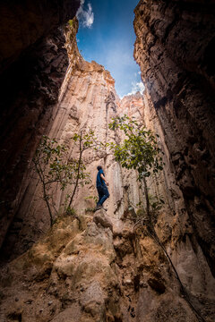 hiker in the canyon, Estoraques National park. 
