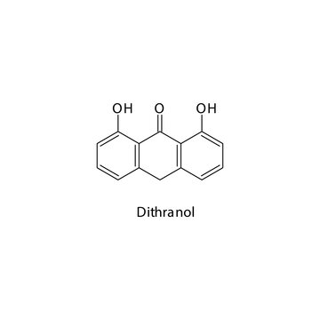 Dithranol  molecule flat skeletal structure, Anthracene used in psoriasis Vector illustration on white background.