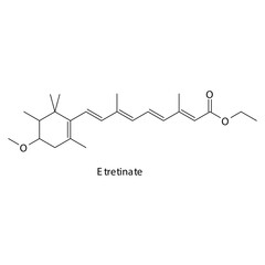 Etertinate molecule flat skeletal structure, 2nd generation retinoid used in acne, psoriasis Vector illustration on white background.