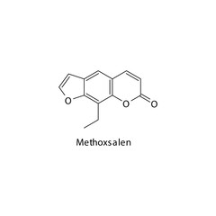 Methoxsalen molecule flat skeletal structure, Psoralen used in psoriasis Vector illustration on white background.