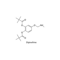 Dipivefrine  molecule flat skeletal structure, beta agonist used in open angle glaucoma Vector illustration on white background.