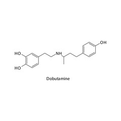 Dobutamine  molecule flat skeletal structure, beta agonist used in cardiogenic shock Vector illustration on white background.