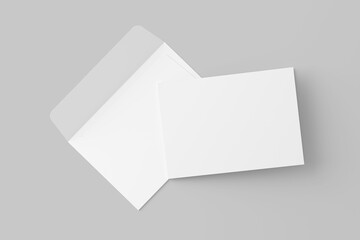 A4 A5 A6 Landscape Folded Invitation Card With Envelope 3D Rendering White Blank Mockup
