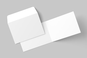 A4 A5 A6 Landscape Folded Invitation Card With Envelope 3D Rendering White Blank Mockup