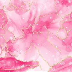 Abstract Pink Alcohol Ink with Gold Glitter Background