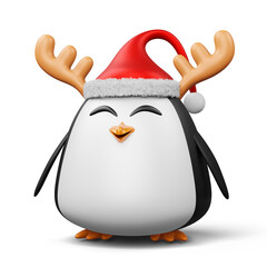 Cute penguin with christmas hat, happy christmas, 3d rendering