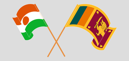 Crossed and waving flags of Niger and Sri Lanka