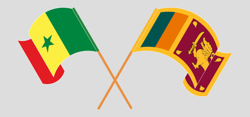 Crossed and waving flags of Senegal and Sri Lanka