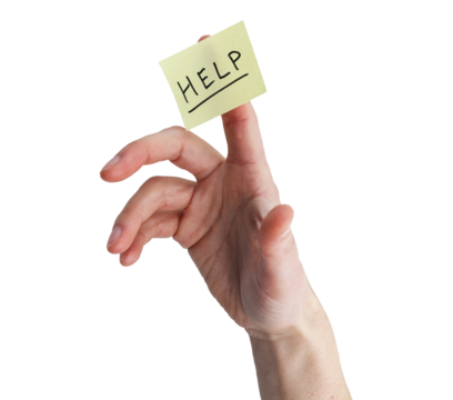 Womans Hand With Help On Yellow Note Stuck To Finger