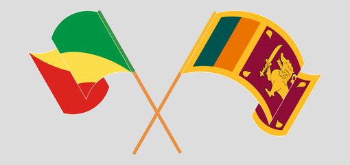 Crossed and waving flags of Republic of the Congo and Sri Lanka