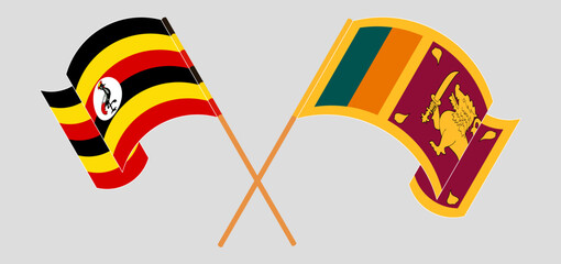 Crossed and waving flags of Uganda and Sri Lanka