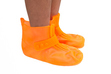 Orange waterproof boots isolated with white background