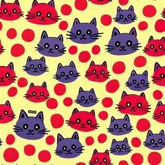 Obraz premium Seamless pattern with cute colourful Kittens and Cats. Creative childish texture. Great for fabric, textile Illustration or wrapping paper.