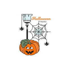 Halloween color vector icon. Elements for design. Pumpkin, cobweb, broom. Card.
