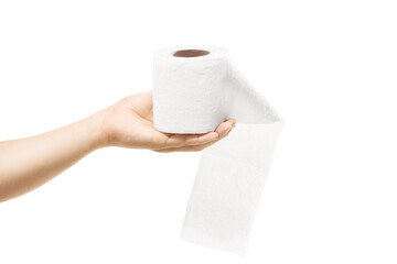 Female hand holding a roll of toilet paper