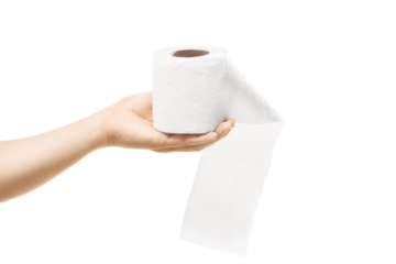 Female hand holding a roll of toilet paper