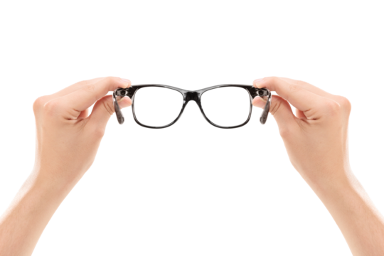Male hands holding a pair of glasses