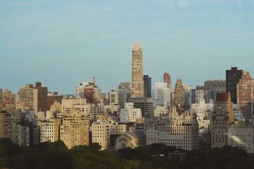 Fototapeta na wymiar New York City skyline, cityscape of Manhattan in USA at sunset.