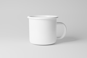Enamel Mug 3D Rendering White Blank Mockup