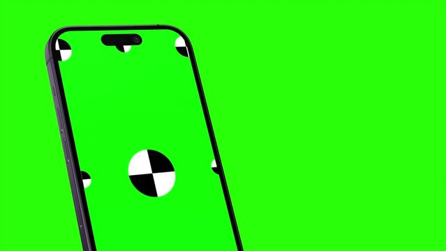 3d render of smartphone with green screen and marks for tracking - phone rotations and movements including vertical and horizontal positions. 3D rendering. Easy customizable.